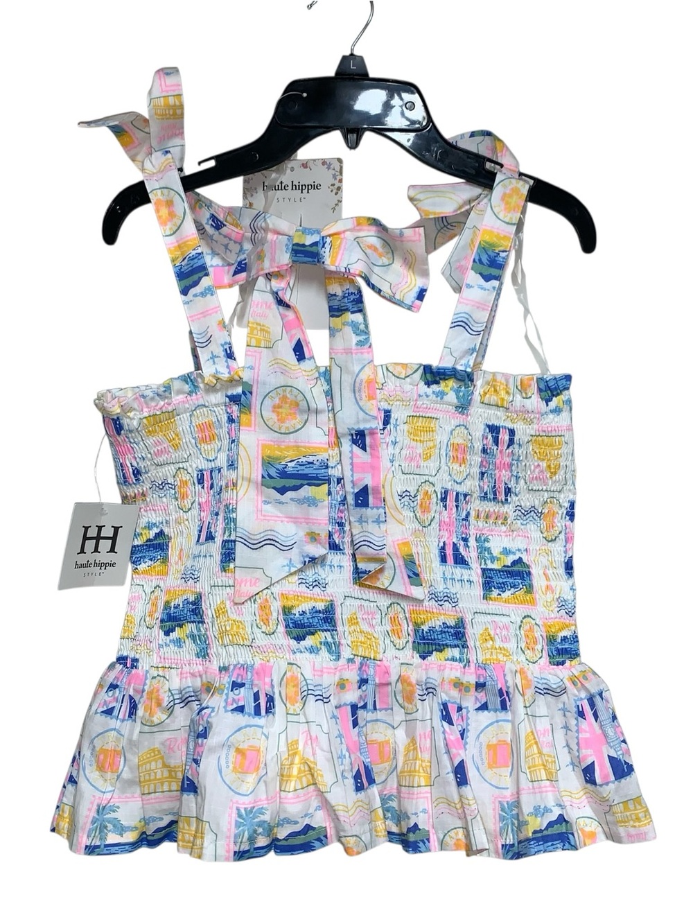 Haute Hippie Pastel Printed Tie-Strap Smocked Top and Hair Bow - Picture 2 of 9